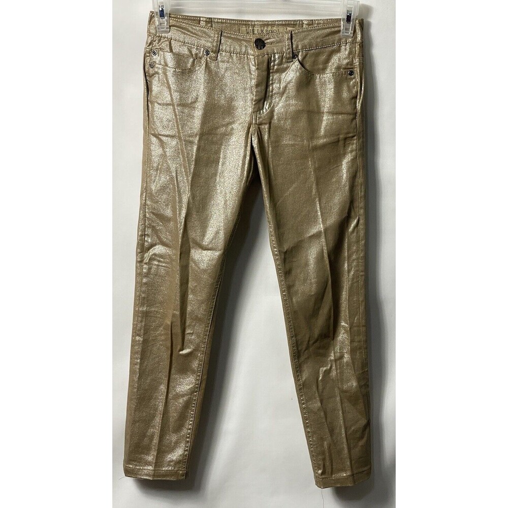 Liverpool Jeans Co metallic Gold 5 pocket skinny Petite jeans midrise Sz 2P